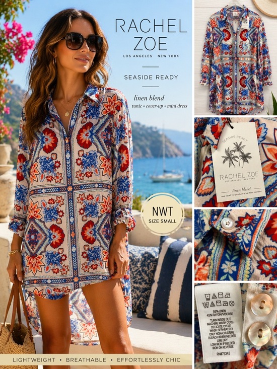 Rachel Zoe Other - Rachel Zoe NWT Linen Blend Tunic Cover-Up Mini Dress Seaside Ready Boho Small